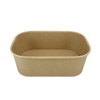 China PE Liner Eco-friendly Waterproof Customized Printing Food Container Kraft Paper Square Rectangular Salad Bowls for sale