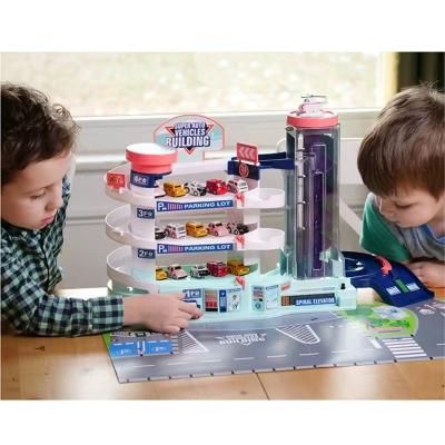 China Hot Educational Breakthrough City Parking Lot The Electric Car Toys Rail Car Adventure 3 Floor Building Lighthouse With Music And Light for sale