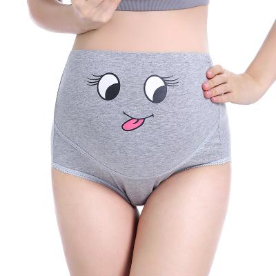 China Antibacterial Cute Pregnant Cute Waist High Support Belly Panties Expression Cartoon Maternity Panties With Adjustable Underwear Belt Support for sale