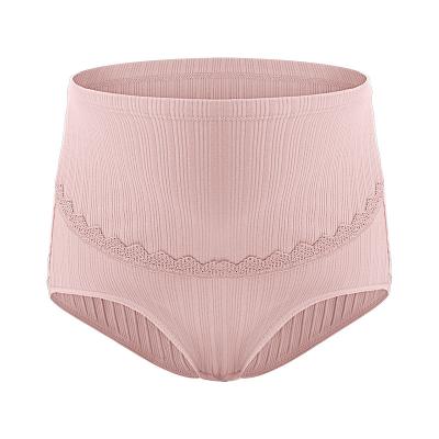 China Antibacterial Pregnancy Plus Size Lace Combed Cotton Briefs Ribbed Women's High Waist Clothes Pregnant Breathable Maternity Panties for sale