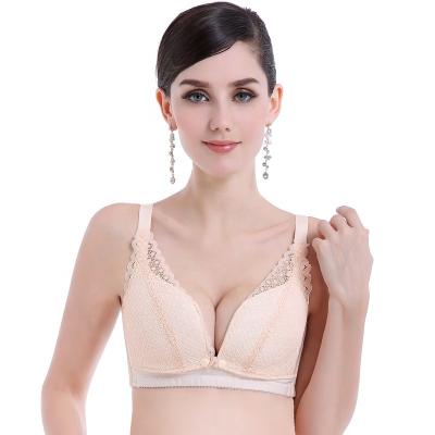 China Anti-sagging Antibacterial Lace Bra One-Piece Feeding Ladies Bra Underwear Wireless Pump Bra for sale