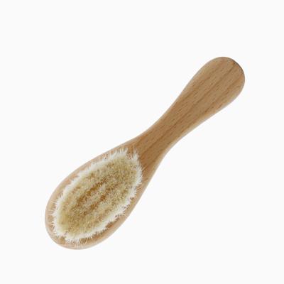 China Fashion ready to ship soft homeuse goat stiffen baby hair sweep high quality natural wooden comb for newborn for sale