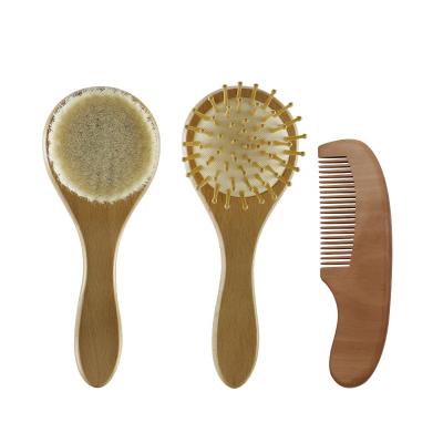 China Fashion 3 Pcs Soft Bristle Baby Natural Goat Hair Brush Baby Hair Brush For Newborns for sale