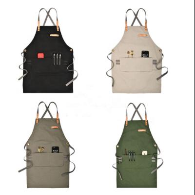 China Wholesale Custom Chef Adjustable Long Bib Apron Logo Apron Durable Washed Canvas Sleeveless Belt With Adjustable Strap for sale