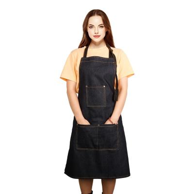 China Blue Black Adjustable Kitchen Barber Apron With Pockets High Quality Jeans Wholesale Durable for sale