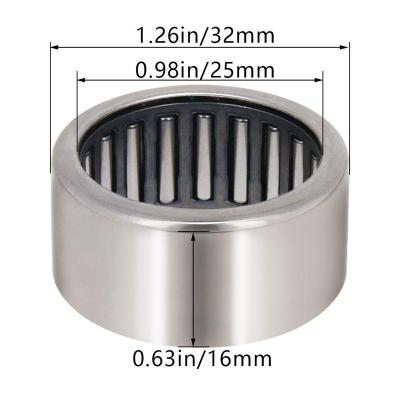 China HK2516 Long Life Drawn Cup Needle Roller Bearings Open End 25mm Hole Dia32mm OD16mm Width for sale