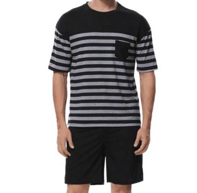 China QUICK DRY men's polyester blends spring and summer stripe contrast top and original basic dress short home set for sale