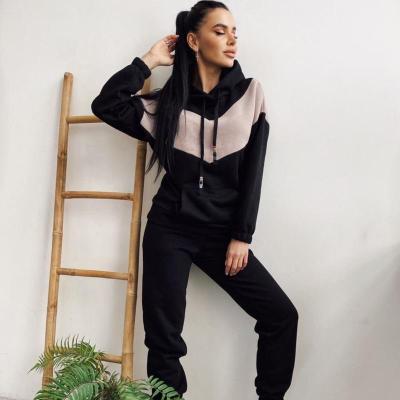 China Breathable Breathable Polyester Casual Joint Black 2 Pieces Set Hoodies Suit For Women for sale