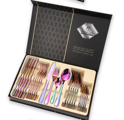 China 10% Viable Off Amazon 1010 24 Piece Set Rose Gold Knife Fork Spoon Gift Box Set Stainless Steel Cutlery Set for sale