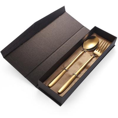 China Sustainable Reusable Hongda Customized Logo Korean Spoons 4 Pieces Set Gold Plated Cutlery Set In Gift Box Stainless Steel Flatware Set for sale