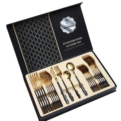 China 10% Sustainable Off Korean Cubiertos 24 Pieces Besteck Teaspoon Set Flatware Set 304 Stainless Steel Cutlery Set for sale