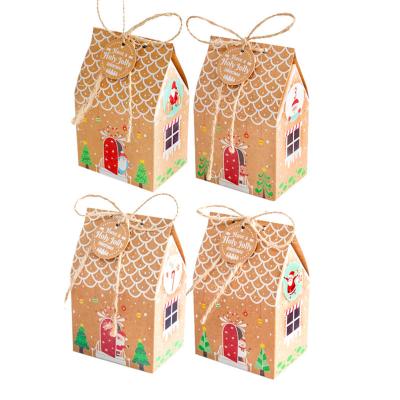 China Recyclable Christmas Kraft Paper Boxes Candy Cookies Gift Packaging Stickers&Tags&Hemp String for sale