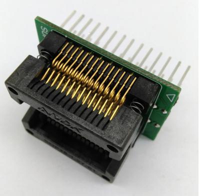 China SOP28 SOIC28 SO28 to DIP28 Pitch 1.27mm IC Body Width 7.5mm 300mil OTS-28-1.27-04 IC programming test socket with ZIF ad for sale