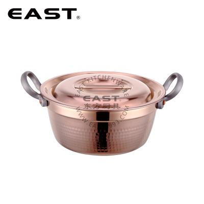 China Sustainable Stainless Steel Copper Cooking Pot 3ply Commercial Pot With Hammer Track for sale