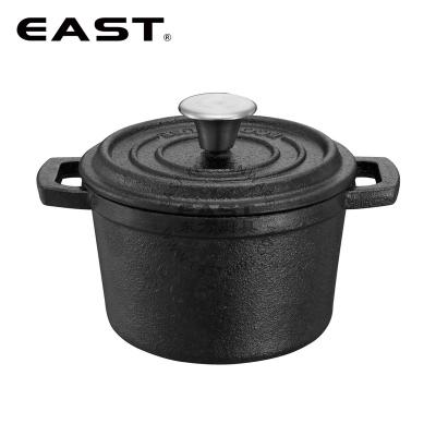 China Sustainable Mini Cast Iron Cooking Pot Round Sauce Pot Pot With Double Handle for sale