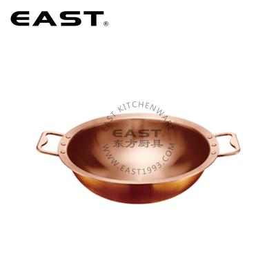 China Sustainable 3ply Wok Frying Pan Stainless Steel Copper Pan With Double Handle for sale