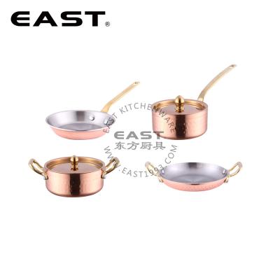 China Sustainable Fine Stainless Steel Copper Frying Pan Sauce Pot Set 3ply for sale