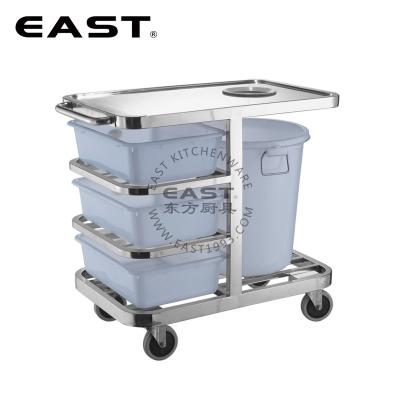 China Stainless Steel Serving Trolley Cart Hand Cleaning Cart with 3 Basins and 1 Bucket 112505 for sale