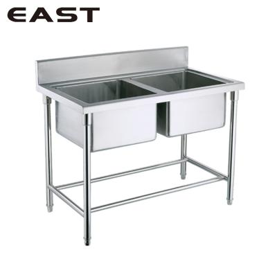 China Without Faucet Restaurant Sri Lanka Double Bowl Stainless Steel Commercial Kitchen Sink / Farmhouse Kitchen Sink for sale