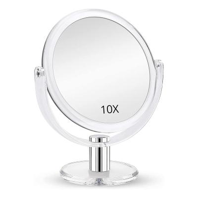 China Wholesale Lighted 1X 10X Magnifying Double Sided Mirror 360 Swivel Cosmetic Magnifier Rotation Tabletop Vanity Framed for sale