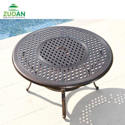 China Hot Adjustable Height Patio Furniture Restaurant Dining Outdoor Rustic Cast Aluminum Metal Fire Pit BBQ Charcoal Grill Table for sale