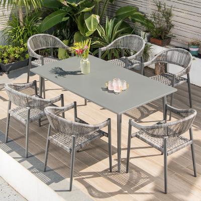 China Heavy Duty Waterproof Aluminum Steel Garden Terrace Weatherproof Aluminum Steel Patio Table Furniture Cafe Wicker Cane Chair for sale