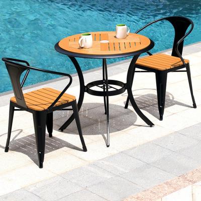 China Waterproof Modern Outdoor Aluminum Frame Teak Patio Furniture Slate Table and Plastic Wood Chair Set for sale