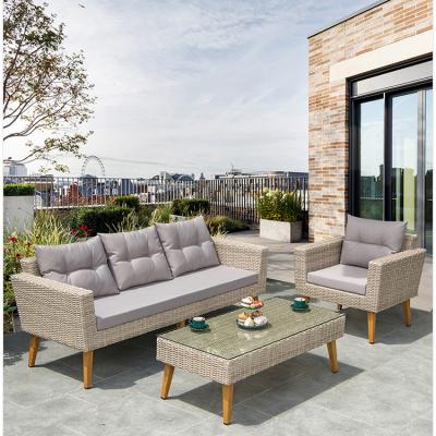 China ANTI-UV high-grade waterproof rattan table rattan table and chair sets pe rattan garden dining sets outdoor rattan sofa set with cushions for sale