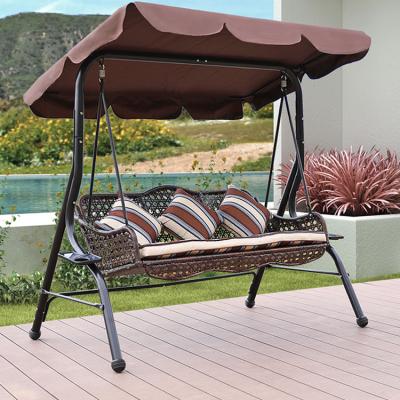 China Strong Metal Frame Balcony 3 Seater Garden Seat Rattan Swing Chair Outdoor Hanging Wicker Garden Patio Swing Chair for sale