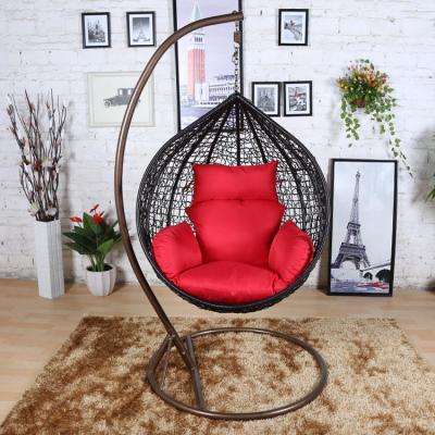 China Heavy Duty Outdoor Indoor Outdoor White Wicker Eggs Patio Rattan Weather Furniture Hanging Chair Swing With Cushion Backing for sale