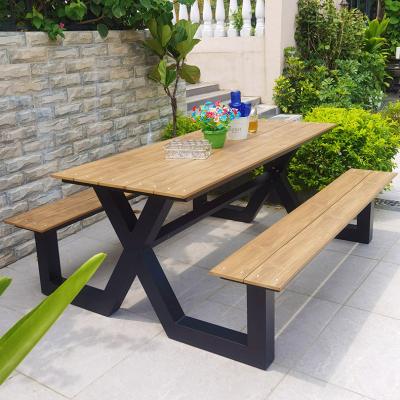 China Waterproof Simple Oblong Outdoor Wooden Furniture Frame Wpc Aluminum Garden Chairs Set For Canteen Restaurant for sale