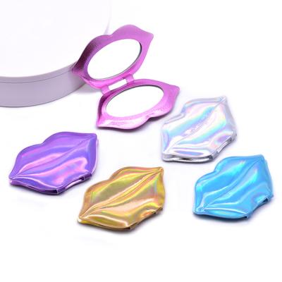 China Lit Lip Shape Portable Double Sided Folding Mini Pocket Custom Makeup Mirror for sale