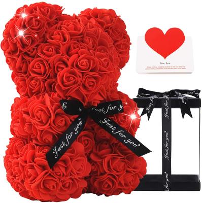 China Valentine Day Dropshipping Single Rose Teddy Style Selection Quality 25cm Single Flower Bears Gift Wholesale Single Bear With Box for sale