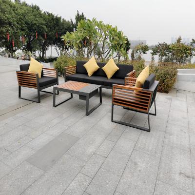 China Foshan Factory Garden Sofa Teak Wood Furniture Aluminum Modern Double Seat Sofas Set For Outdoor for sale