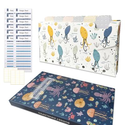 China Eco-Friendly Reusable Budget Package Binder Style A6 Fish Ocean Tyvek Waterproof Paper Envelopes Money For Cash Savings for sale