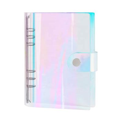 China Popular Ring Custom Journals Case 6 Series Soft Cover Laser Grebiche Notebook Hard Cover A6 PVC Soft Binder With Snap Button Closure for sale