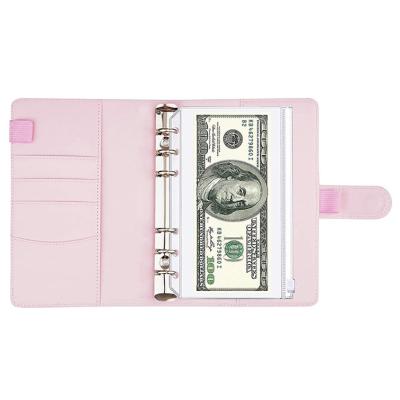 China 12pcs Eco-friendly Clear Plastic Pink Binder Envelopes PU Leather Binder Loose Leaf Bag Budget Envelope System For Money Saving for sale