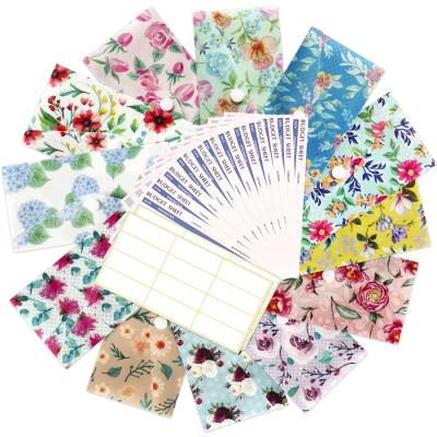 China Eco-Friendly Cash Budget Envelopes For Money 15 Pcs Button Budgeting And Saving Reusable Envelope With Budget Sheet for sale