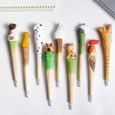 China Office & Custom Cute Gel Pen For Gift Writting Wood Carving Wooden Pen Wholasale Creative Animal School Cartoon for sale