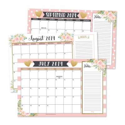 China Eco-Friendly Floral School Office Hanging Teacher 18 Month Notepad Office Wall Calendar Planner Family Business Or for sale