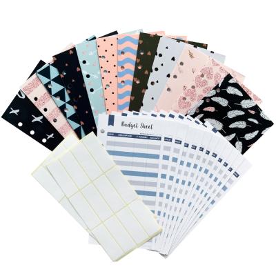 China Custom Eco-Friendly 12 Pack Art Paper Cash Saving Envelope Money Budget Envelope Set with Holes and Budget Leaves for sale