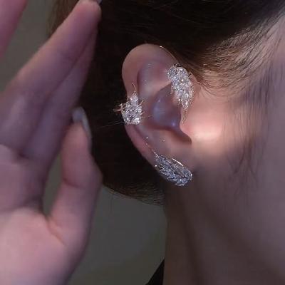 China FASHIONABLE Diamond Feather Zircon Earrings Feminine NO--Puncture Ear Clip Earrings Jewelry for sale