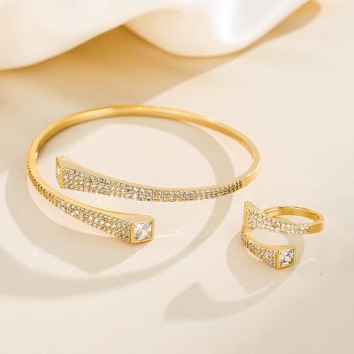 China Vintage fashion and exquisite bracelet open ring set full of zircon all-match temperament girls jewelry for sale