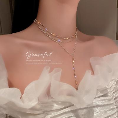 China FASHIONABLE Wholesale Multilayer Gold Plating Fashion Y-shaped Necklace 18K Necklace Pearl Diamond Neck Chain Accessories for sale