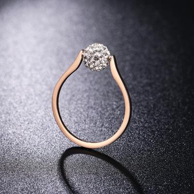 China CLASSIC New Titanium Steel Rose Gold Full Diamond Ladies Ring Fashion Simple Creative Rotating Diamond Ball Ring Jewelry for sale