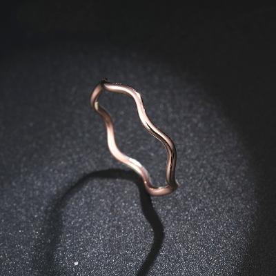 China Popular Wholesale Fashion Jewelry CLASSIC Simple Thin Rose Gold Titanium Steel Ladies Wavy Ring for sale