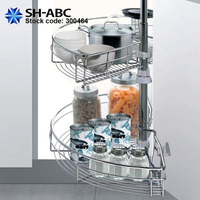 China 180 degree modern kitchen corner cabinet basket basket functional lazy magic wire cupboard drawer storage corner basket for sale