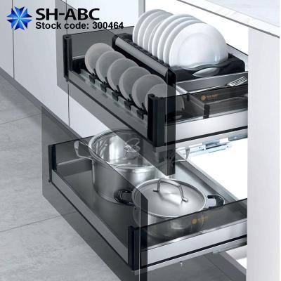 China Modern Multifunctional Stainless Steel S/S Clearance Cabinet Cupboard Kitchen Accessories SUS With Three Glass The Drawer Side Basket Of The Kitchen for sale