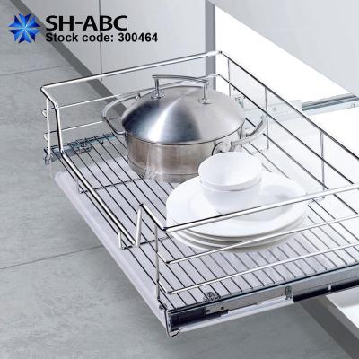 China Modern Coating Iron Round Wire Chrome Plating Kitchen 4 Sides Drawer Basket for sale