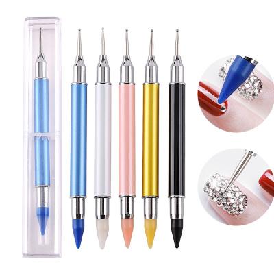 China New Double Inlaid Diamond Sticking Diamond Tool Inlaid Diamond Wax Head Pen Point Drill Pencil Nail Enhancement Head Pen Tool for sale